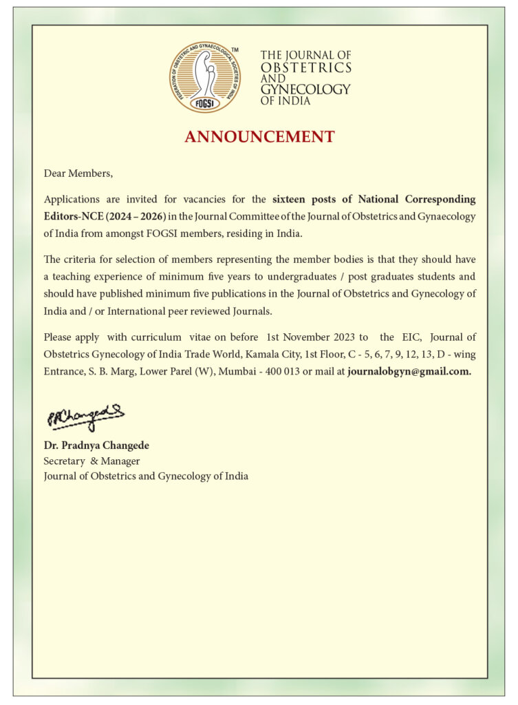 Announcement of NCE (2024 2026) FOGSI